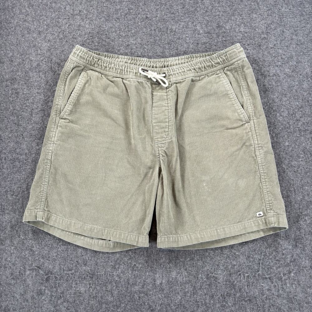 Quiksilver Taxer Corduroy Shorts Mens XL Sage Green Elastic Waist Drawstring